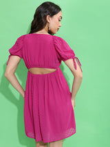 Women's Pink Ethnic Self-Design Regular Fit Half Sleeves Dress