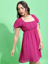 Women's Pink Ethnic Self-Design Regular Fit Half Sleeves Dress