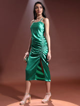 Women's Green Ethnic Solid Regular Fit Sleeveless Dress