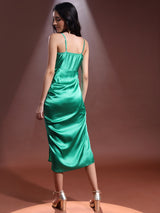 Women's Green Ethnic Solid Regular Fit Sleeveless Dress