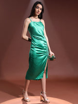 Women's Green Ethnic Solid Regular Fit Sleeveless Dress