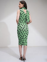Women's Green Ethnic Polka Dot Regular Fit Sleeveless Dress