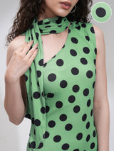 Women's Green Ethnic Polka Dot Regular Fit Sleeveless Dress