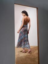 Women's Blue Ethnic Abstract Regular Fit Sleeveless Dress