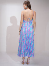Women's Blue Ethnic Abstract Regular Fit Sleeveless Dress
