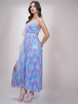 Women's Blue Ethnic Abstract Regular Fit Sleeveless Dress