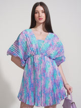 Women's Blue Ethnic Abstract Regular Fit Half Sleeves Dress