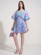 Women's Blue Ethnic Abstract Regular Fit Half Sleeves Dress