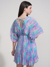 Women's Blue Ethnic Abstract Regular Fit Half Sleeves Dress