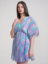Women's Blue Ethnic Abstract Regular Fit Half Sleeves Dress