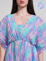 Women's Blue Ethnic Abstract Regular Fit Half Sleeves Dress