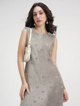 Women's Silver Ethnic Self-Design Regular Fit Sleeveless Dress