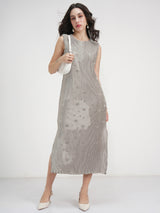 Women's Silver Ethnic Self-Design Regular Fit Sleeveless Dress