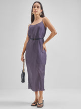 Women's Purple Ethnic Self-Design Regular Fit Sleeveless Dress
