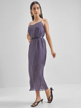Women's Purple Ethnic Self-Design Regular Fit Sleeveless Dress