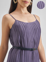Women's Purple Ethnic Self-Design Regular Fit Sleeveless Dress