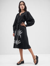 Women's Floral Print Puff Sleeve A-Line Midi Dress