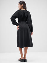 Women's Floral Print Puff Sleeve A-Line Midi Dress