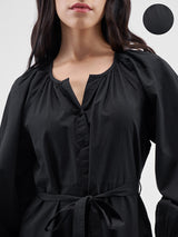 Women's Floral Print Puff Sleeve A-Line Midi Dress