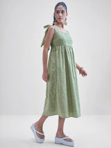 Women's Green Ethnic Floral Regular Fit Sleeveless Dress