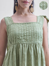 Women's Green Ethnic Floral Regular Fit Sleeveless Dress