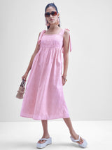 Women's Pink Ethnic Floral Regular Fit Sleeveless Dress