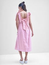 Women's Pink Ethnic Floral Regular Fit Sleeveless Dress