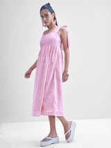 Women's Pink Ethnic Floral Regular Fit Sleeveless Dress