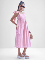 Women's Pink Ethnic Floral Regular Fit Sleeveless Dress
