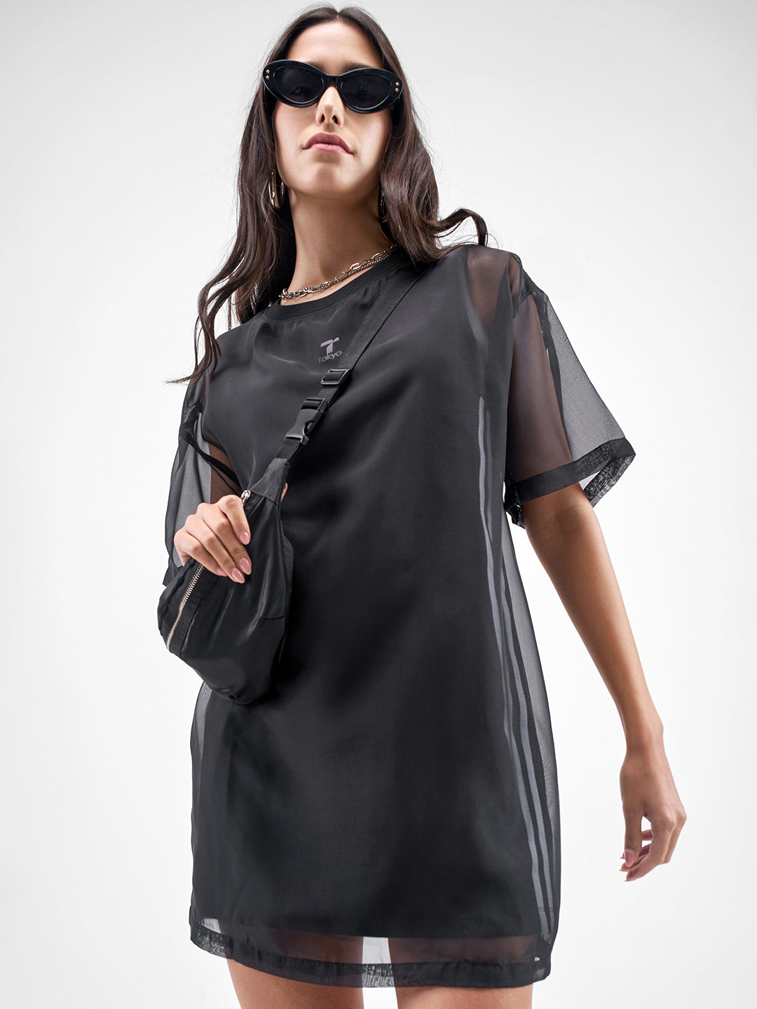 Women's Solid Oversized A-Line T-shirt Mini Dress
