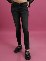 Women's Black Casual Black Skinny Fit Low Distress Cotton Stretchable Jeans