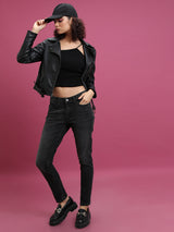 Women's Black Casual Black Skinny Fit Low Distress Cotton Stretchable Jeans