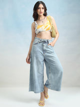 Women's Light Blue Casual Solid Culotte Fit Jeans