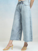 Women's Light Blue Casual Solid Culotte Fit Jeans
