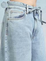 Women's Light Blue Casual Solid Culotte Fit Jeans