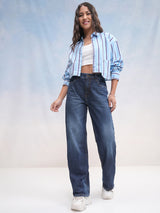 Women's Blue Casual Solid Straight Fit Jeans