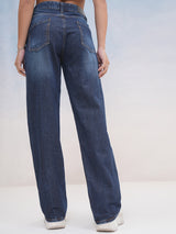 Women's Blue Casual Solid Straight Fit Jeans