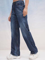 Women's Blue Casual Solid Straight Fit Jeans
