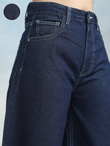 Women's Blue Casual Solid Wide Leg Jeans