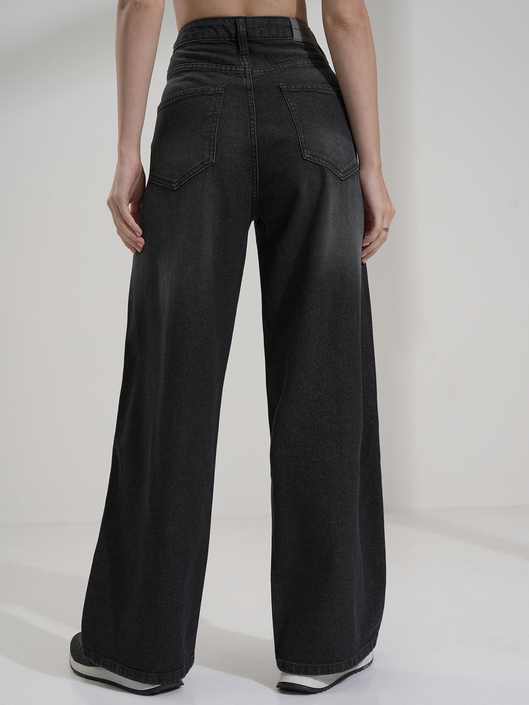 Women's Black Casual Solid Flared Jeans