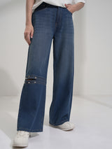 Women's Blue Casual Embellished Light Fade Flared High-Rise Stretchable Jeans