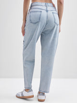Women's Light Blue Casual Solid Mom Fit Jeans