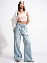 Women's Light Blue Casual Solid Flared Jeans