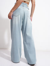 Women's Light Blue Casual Solid Flared Jeans
