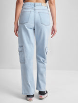 Women's Light Blue Casual Solid Flared Jeans