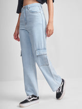 Women's Light Blue Casual Solid Flared Jeans
