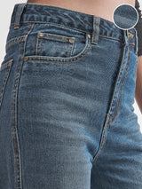 Women's Dark Blue Casual Mid-Rise Cargo Styles Stretchable Jeans