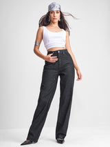 Women's Black Casual Solid Dad Fit Jeans