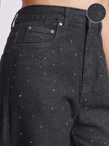 Women's Black Casual Solid Dad Fit Jeans