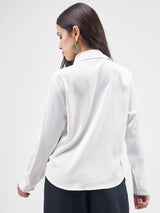 Women's White Casual Solid Full Sleeves Shirt